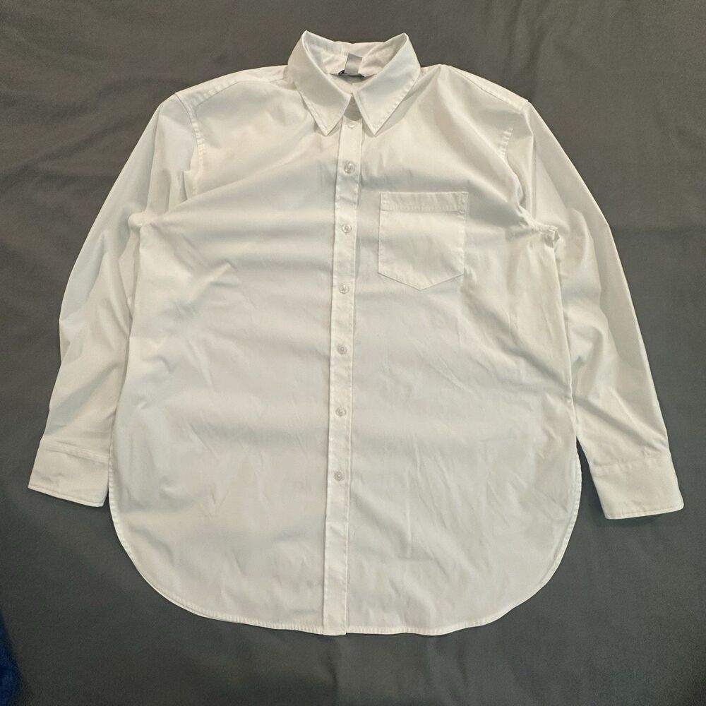Athleta Midday Oversized Poplin Shirt Womens M Tall White Button Long Sleeve Top